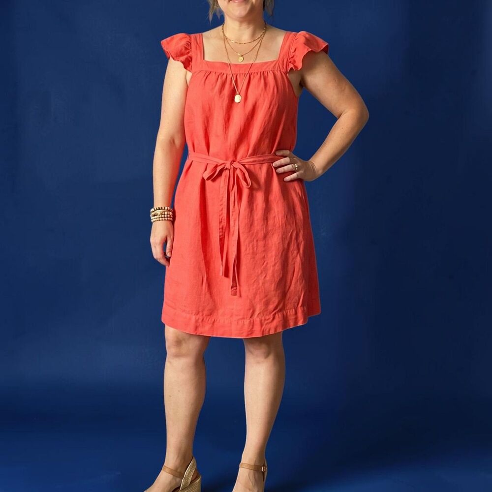 Loft Orange Flutter Sleeve Linen Dress
